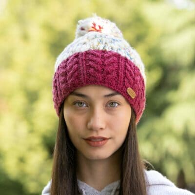 Uneven Wool Bobble Ladies Hat - Burnt Red