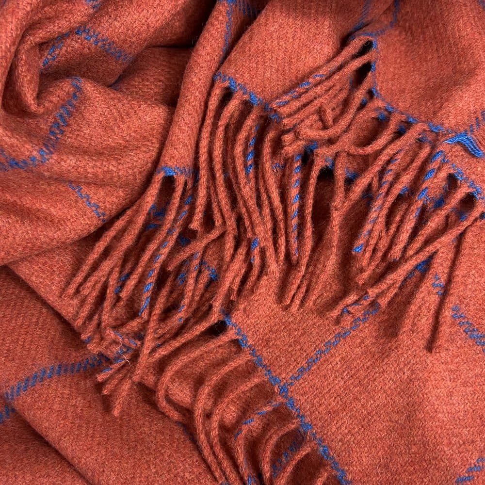 Wool Cashmere Throw - Paprika Windowpane