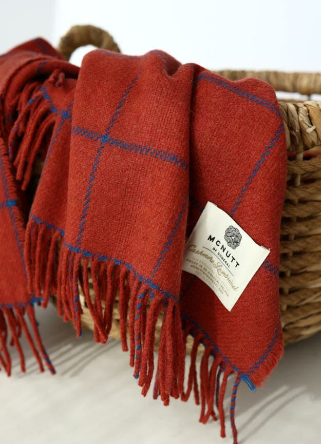 Wool Cashmere Throw - Paprika Windowpane