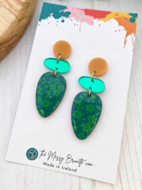 The Messy Brunette - Green Floral Earrings