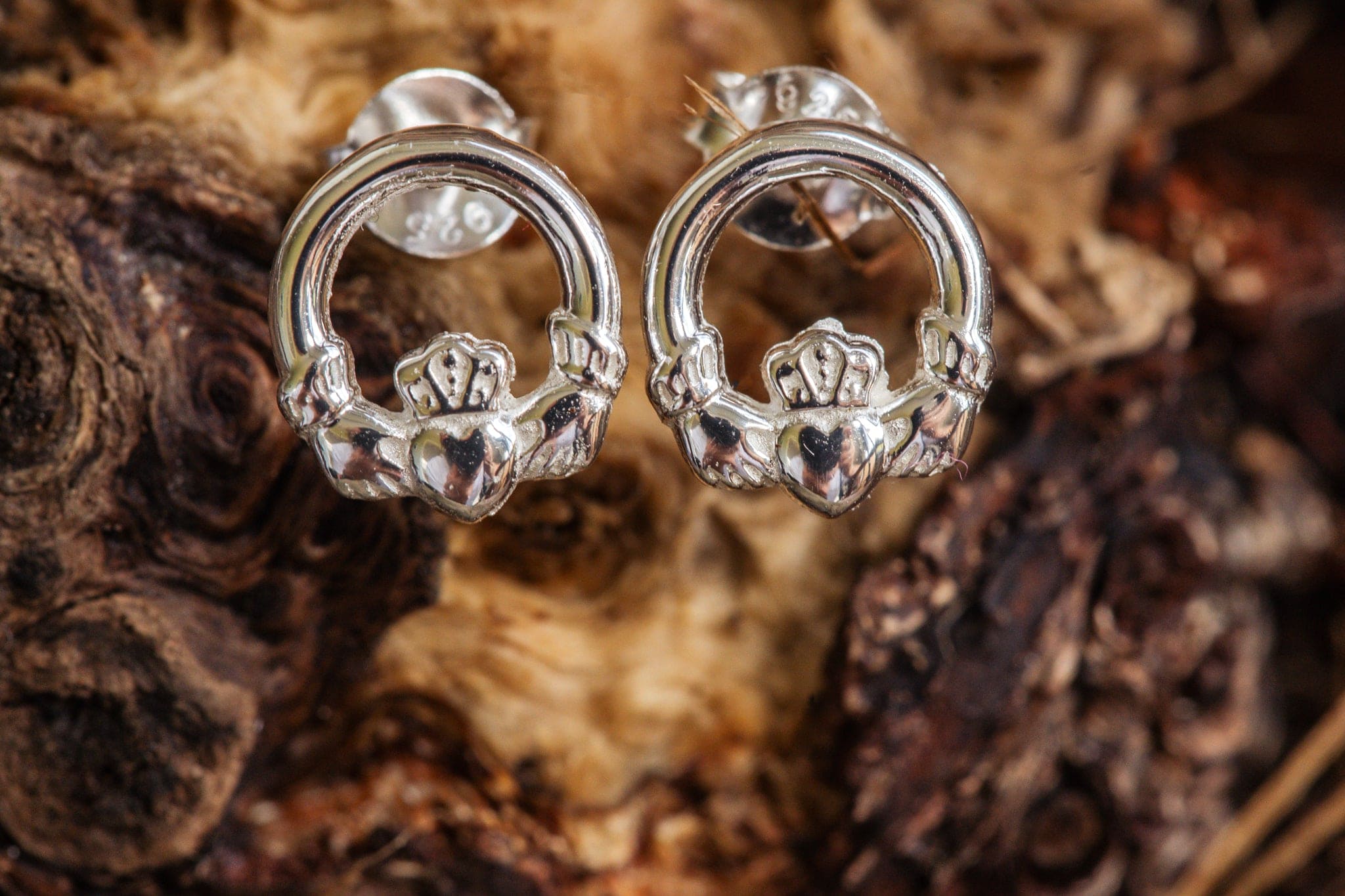 Claddagh Stud Earrings - Sterling Silver