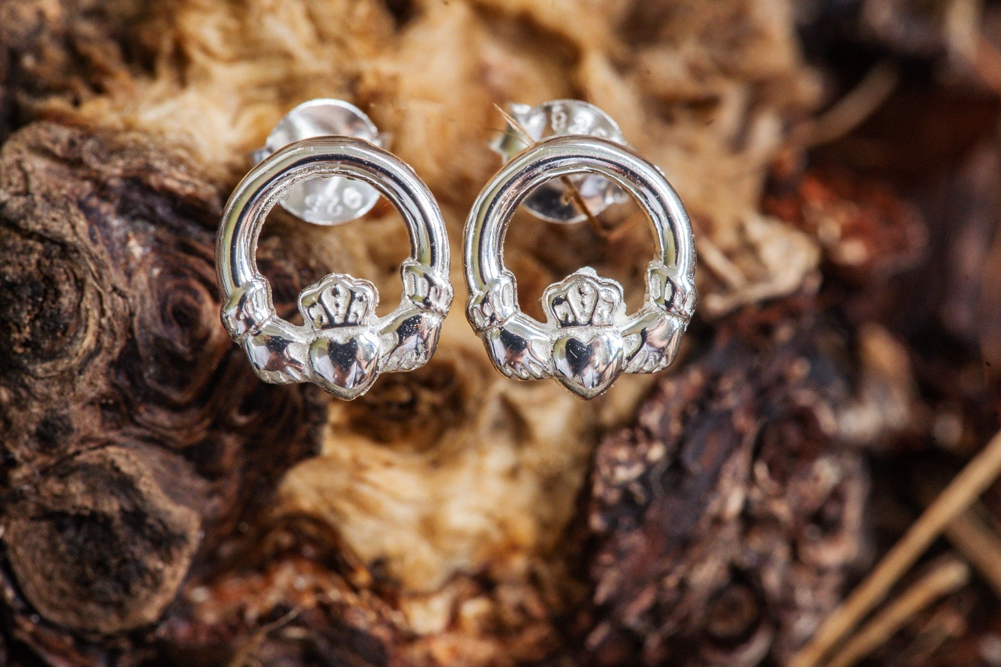 Claddagh Stud Earrings - Sterling Silver