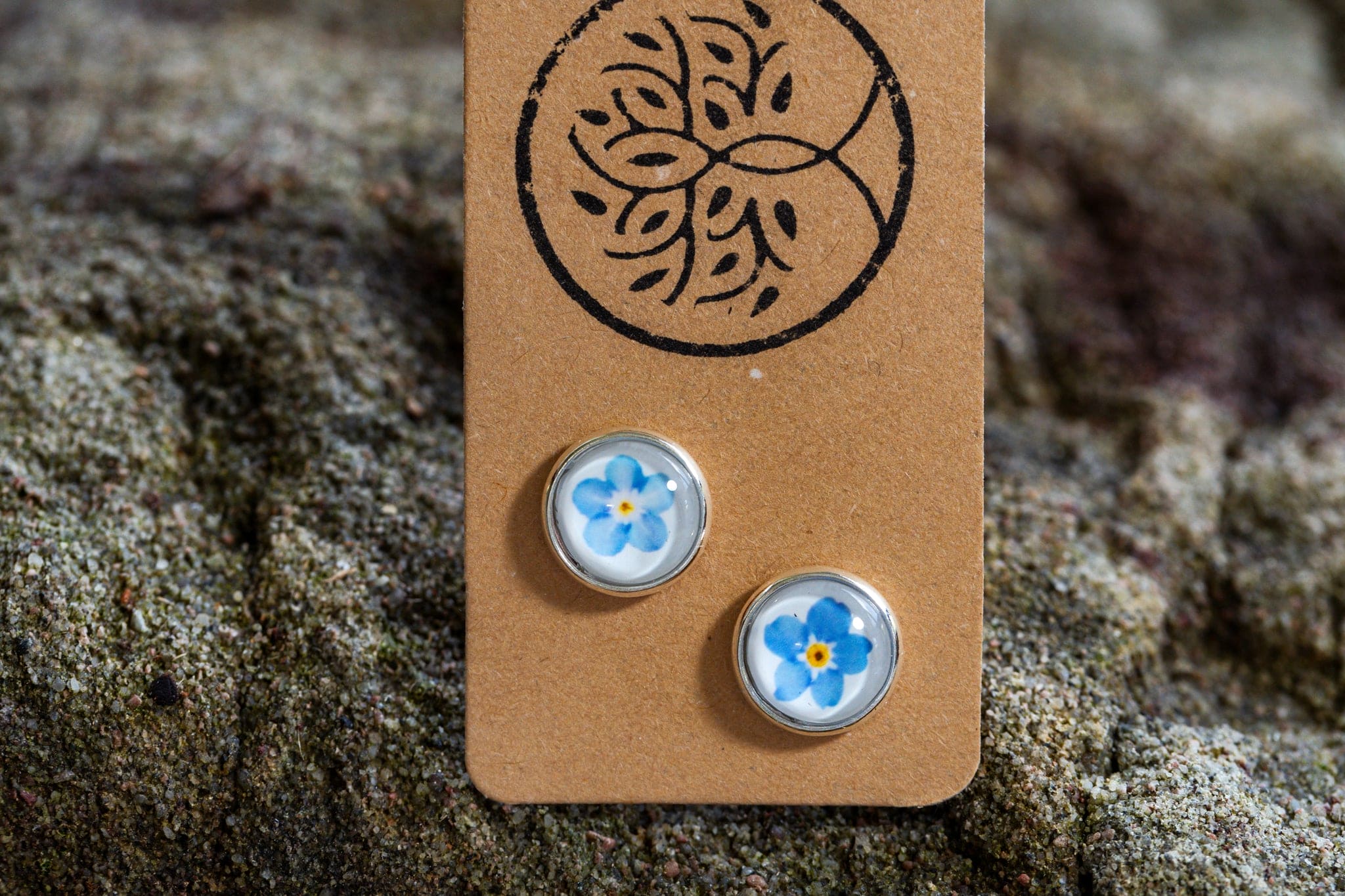 Planted By the Waters Earrings - Botanical Studs Forget Me Not Flowers